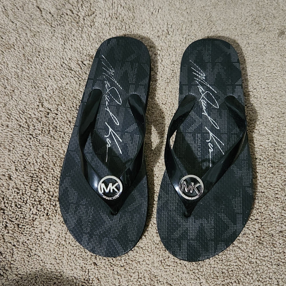 Michael Kors Black Thong Sandals with Logo